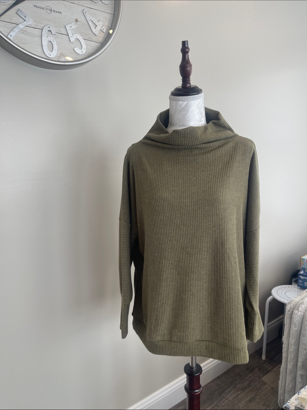 ANDREE BY UNIT Olive Green Ribbed Cowl Neck Sweater